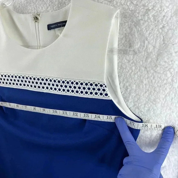 Tommy Hilfiger Blue White Color Block Asymmetrical Dress size 6 Stretch Classy - Picture 8 of 16